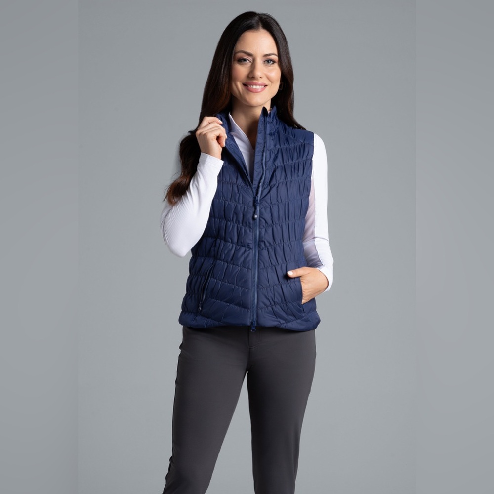 Ibkul Women's Solid Sorona Aura Vest Adjustable Hem Navy XXL EUC